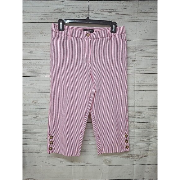 Talbots Skimmer Red & White Striped Seersucker Cropped coastal pants Women's 10P - Picture 1 of 8